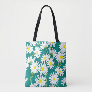 カモミールターコイズ:フローラシームレスイラストレーション。 トートバッグ