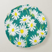 カモミールターコイズ:フローラシームレスイラストレーション。 ラウンドクッション (裏面)