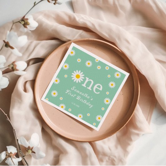 カモミールデイジーフラワーエレガントグリーン誕生日 スタンダードカクテルナプキン