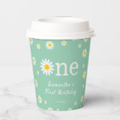 カモミールデイジーフラワーエレガントグリーン誕生日 紙コップ (裏面)