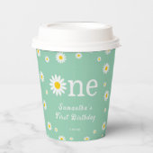 カモミールデイジーフラワーエレガントグリーン誕生日 紙コップ (正面)