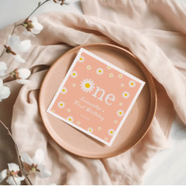 カモミールデイジーフラワーエレガントサンゴ誕生日 スタンダードカクテルナプキン