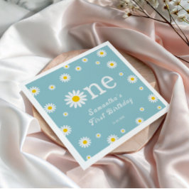 カモミールデイジーフラワーエレガントティール（緑がかった色）誕生日 スタンダードカクテルナプキン