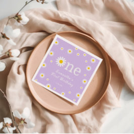 カモミールデイジーフラワーエレガントパープル誕生日 スタンダードカクテルナプキン