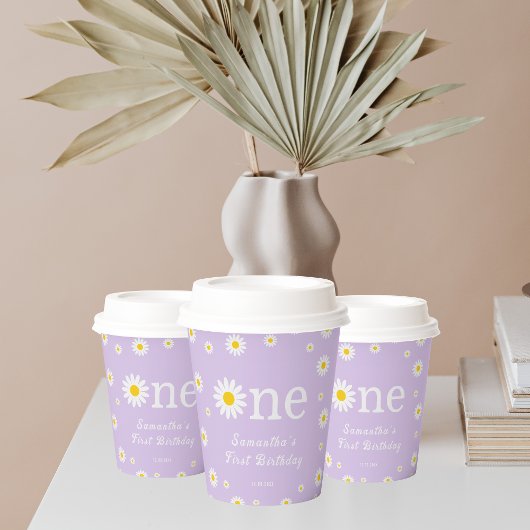 カモミールデイジーフラワーエレガントパープル誕生日 紙コップ