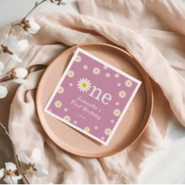 カモミールデイジーフラワーエレガントレッド誕生日 スタンダードカクテルナプキン