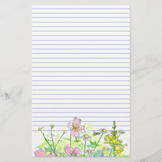 カモミールドラゴンズ野花ハチミツバチ裏打ち 便箋 (正面)