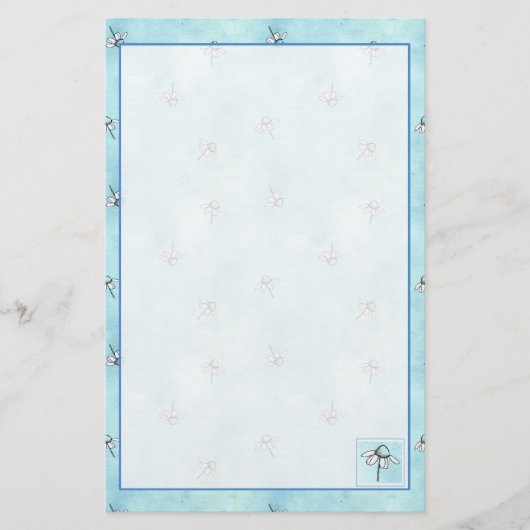 カモミールハーブ花ブルーウォーター色 便箋 (正面)