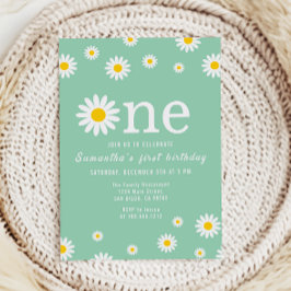 カモミールフラワーウォーターカラーグリーンファースト誕生日 招待状