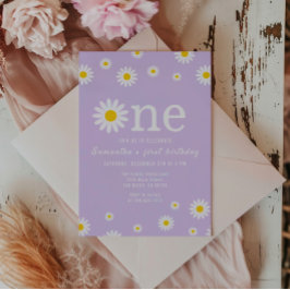 カモミールフラワーウォーターカラーパープルファースト誕生日 招待状