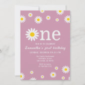 カモミールフラワーウォーターカラーレッドファースト誕生日 招待状 (正面)