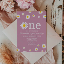 カモミールフラワーウォーターカラーレッドファースト誕生日 招待状