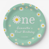 カモミールフラワーグリーンウォーター色ファースト誕生日 ペーパープレート (正面)