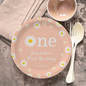 カモミールフラワーコーラルウォーターカラーファースト誕生日 ペーパープレート
