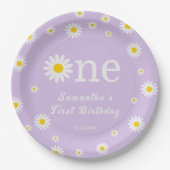 カモミールフラワーパープルウォーターカラーファースト誕生日 ペーパープレート (正面)