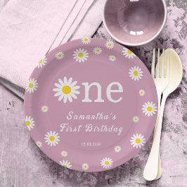 カモミールフラワーレッドウォーターカラーファースト誕生日 ペーパープレート