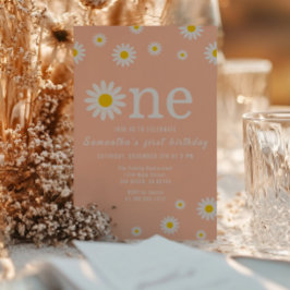 カモミールフラワーワイルドフラワーコーラルファースト誕生日 招待状