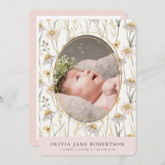 カモミールフローラガール写真誕生発表 招待状 (正面/裏面)