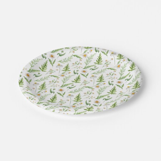 カモミール花素朴植物模様 ペーパープレート (アングル)