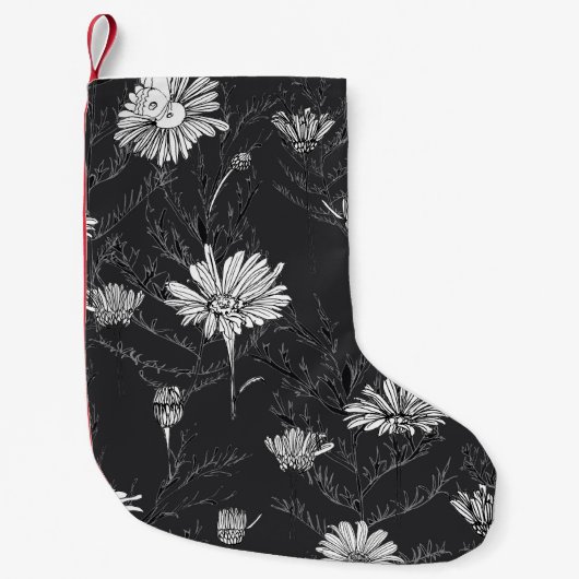 カモミール黒ペン:フローラスケッチ。 スモールクリスマスストッキング (正面)