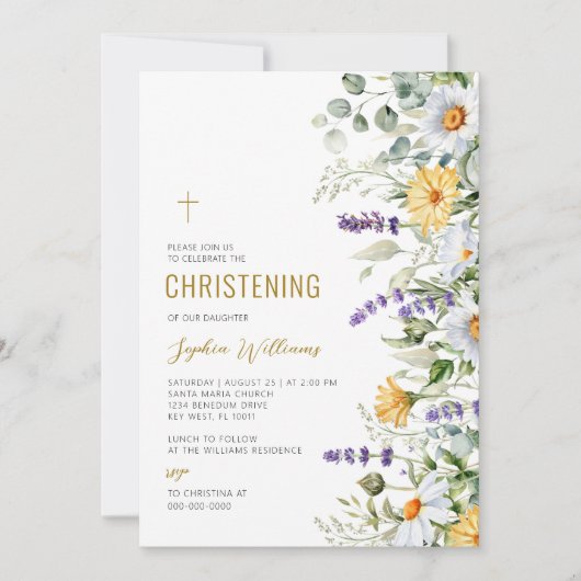 カモミール&ユーカリプトゥスワイルドフラワー《キリスト教》洗礼式や命名式 招待状 (正面)