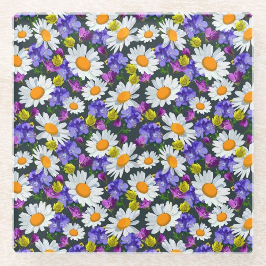 カモミール、野生の花:シームレスなパターン。 ガラスコースター (正面)