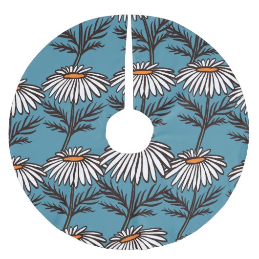 カモミール、青いヴィンテージ漫画のパターン。 ブラッシュドポリエステルツリースカート (正面)