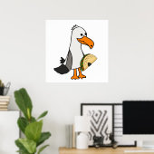 カモメおもしろいドリ食べ物ーのタコ漫画 ポスター (ホームオフィス)