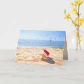 カモメが付いている海岸のクリスマスのヒトデ カード (黄色い花)