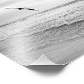 カモメが白黒で海に舞い上がる フォトプリント (角)