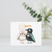 カモメとカラスの水彩イラストレーション ポストカード (スタンド正面)