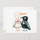 カモメとカラスの水彩イラストレーション ポストカード (正面/裏面)