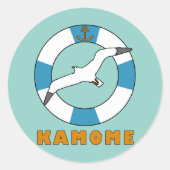 カモメとスイムリングや輪ライトブルー ラウンドシール (正面)