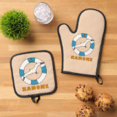 カモメとスイムリングや輪ライトブルー 鍋つかみ&鍋敷きセット (トップダウン)