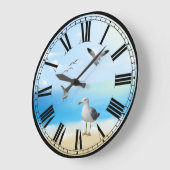 カモメとビーチ場 ラージ壁時計 (傾斜)