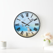 カモメとビーチ場 ラージ壁時計 (ホーム)