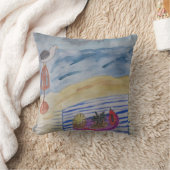 カモメとビーチ クッション (ブランケット)