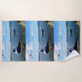 カモメとボートの海、ビーチタオル ビーチタオル (正面)