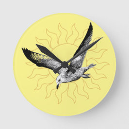 カモメと太陽の黄色い壁時計 ラウンド壁時計