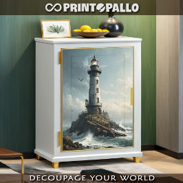 カモメと嵐の海の灯台 –  薄葉紙