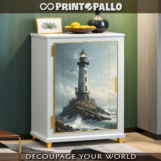 カモメと嵐の海の灯台 – 薄葉紙