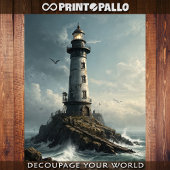 カモメと嵐の海の灯台 – 薄葉紙