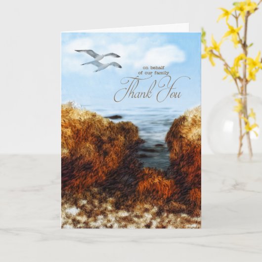 カモメと沿岸の絵画悔やみや弔慰ありがとう カード (黄色い花)