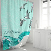 カモメと海波モノグラム シャワーカーテン