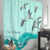 カモメと海波モノグラム シャワーカーテン