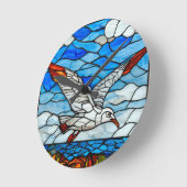 カモメのステンドグラス ラウンド壁時計 (傾斜)