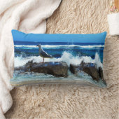 カモメのビーチ岩 ランバークッション (ブランケット)