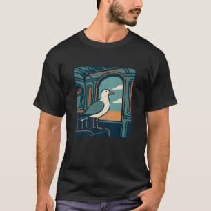 カモメのレトロ旅行ウィンドウアート Tシャツ