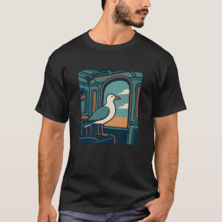 カモメのレトロ旅行ウィンドウアート Tシャツ
