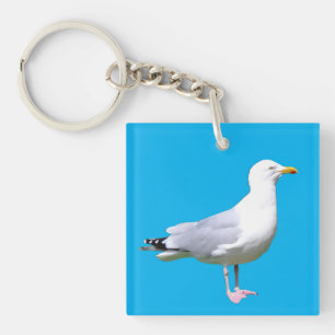 カモメの立ち姿 海辺の鳥 ビーチの野生動物 アート キーホルダー